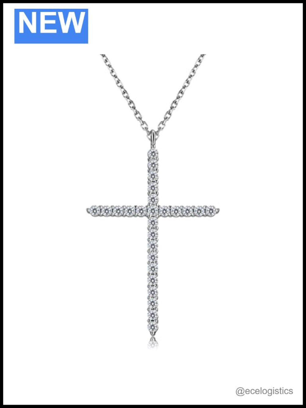 Moissanite Cross Necklace 925 Sterling Silver 14K White Gold Plated Pendant
